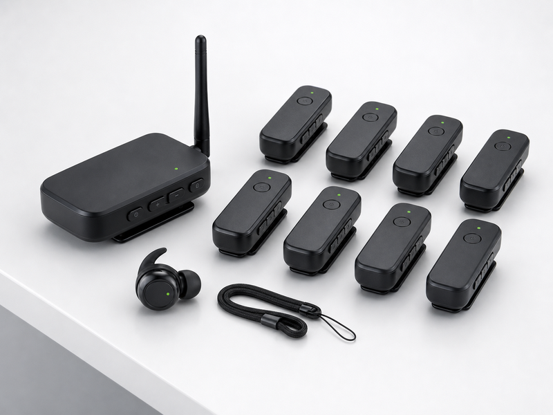 Kit TourLine Guide Pro cu transmițător și receptoare compacte pentru ghidaj profesional