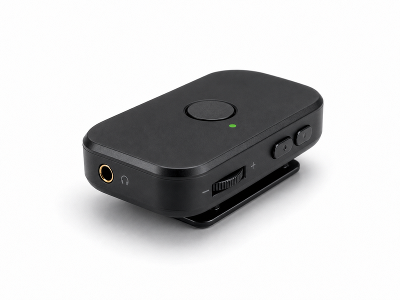 Receiver MediaCue Compact negru cu jack 3,5 mm și control de volum pentru producții media